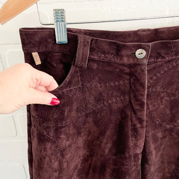 Vintage 90s Y2K Pants Faux Suede Vegan Embroidered Dark red Burgundy Plum Sz 11 - Picture 2 of 11